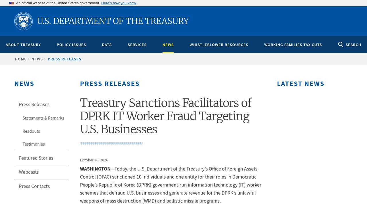 Thumbnail for Treasury Sanctions Facilitators of DPRK IT Worker Fraud Targeting U.S. Businesses