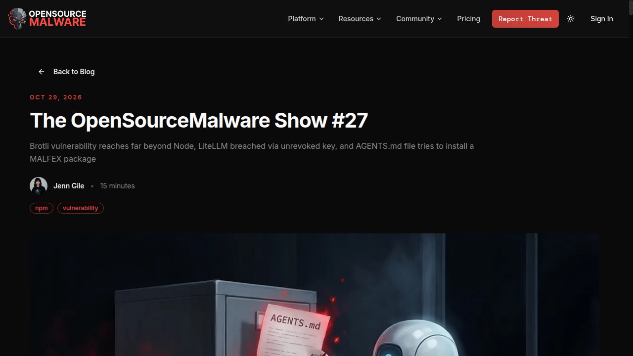 Thumbnail for The OpenSourceMalware Show #27