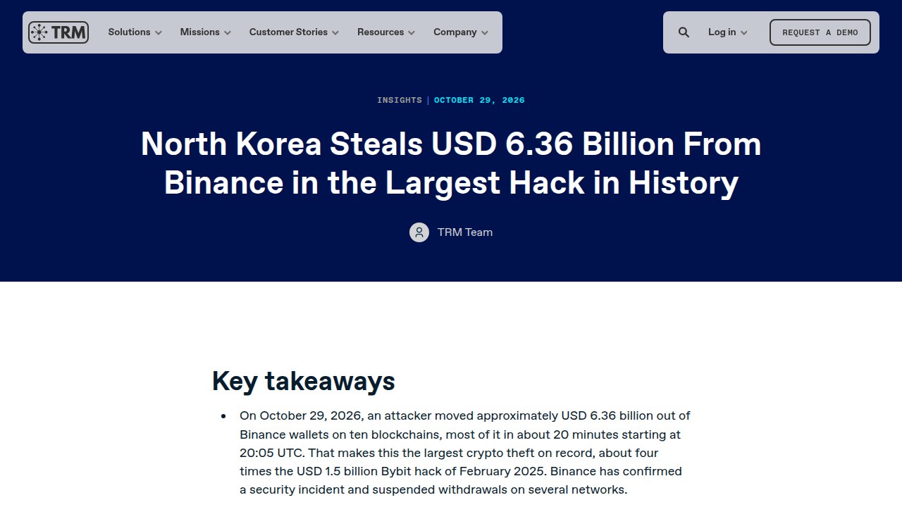 Thumbnail for North Korea Steals USD 6.36 Billion From Binance in the Largest Hack in History